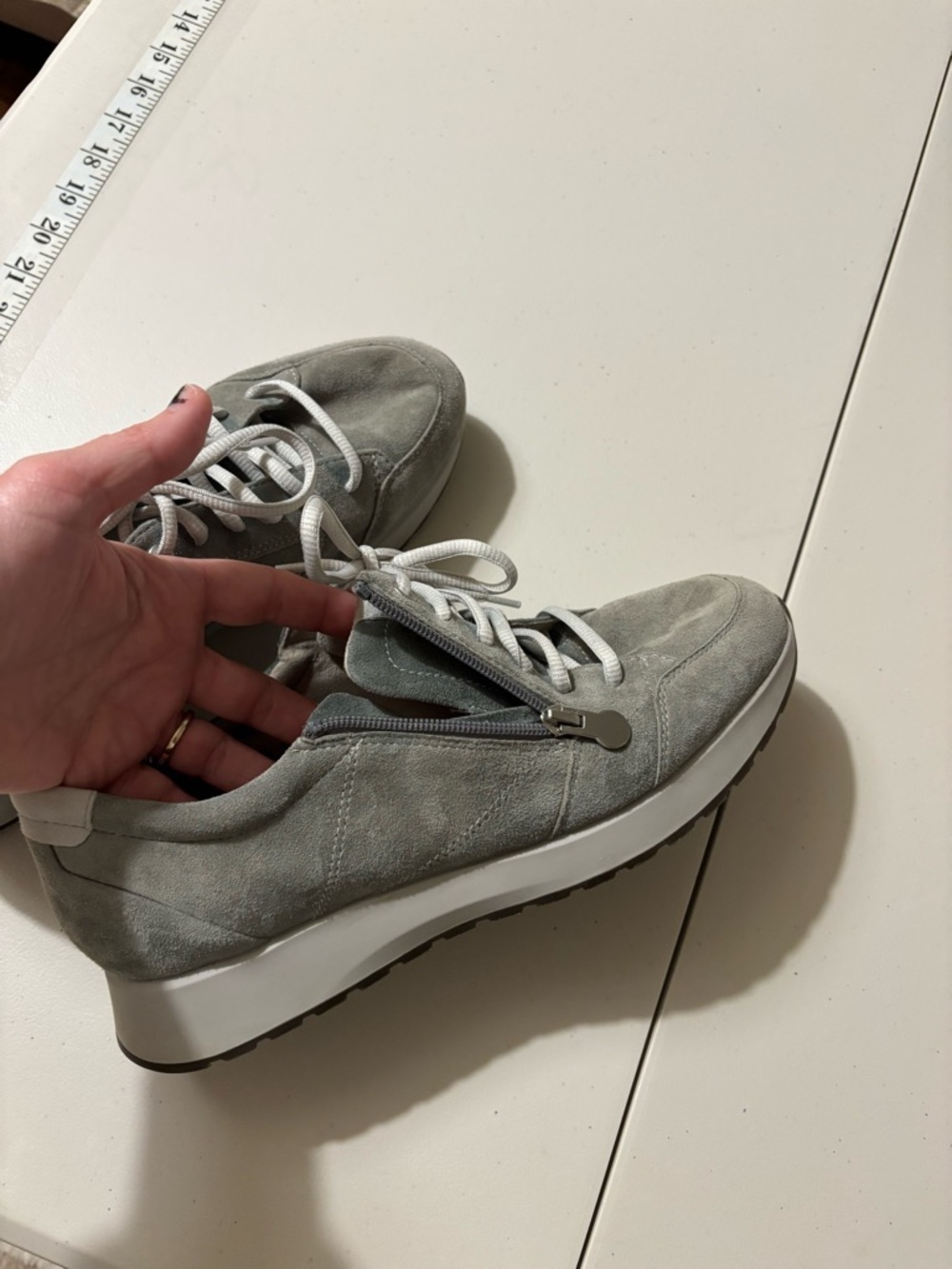 Athleisure Suede Lace-Up Sneakers Gray Size 11 Medium Width Side Zipper Office - Picture 7 of 10